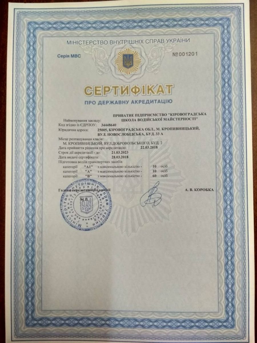 Сертифікат про державну акредитацію
